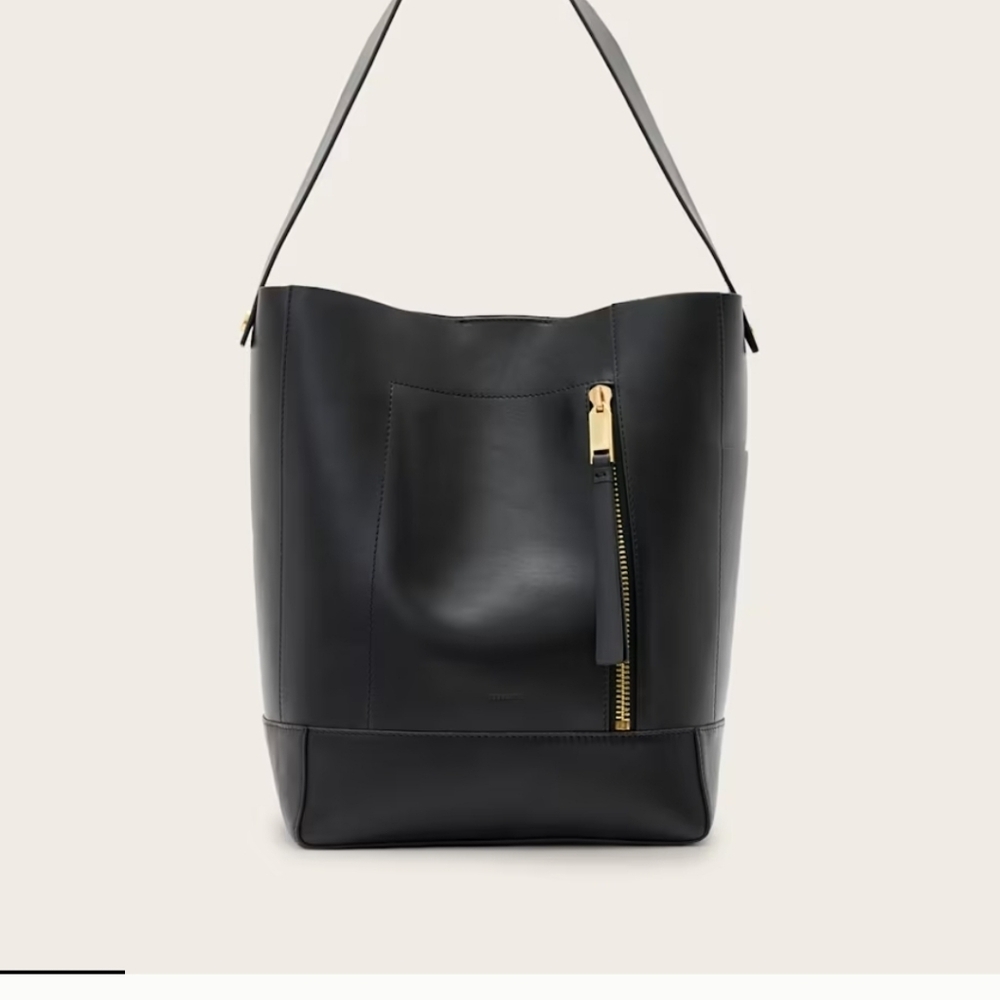 All Saints Black Leather Hobo Bag with Gold Hardware - Picture 3 of 11